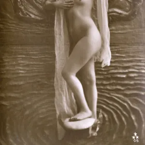 Artistic Italian nude standing amid stylised watery backdrop