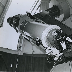 Astronomer and telescope, Herstmonceux Observatory