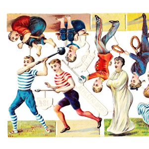Athletes and sportsmen on a sheet of Victorian scraps