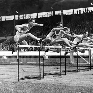 Athletics event with hurdles