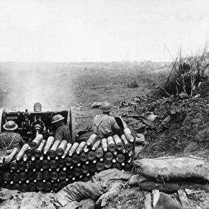 Australian field gun firing, Bullecourt, France, WW1