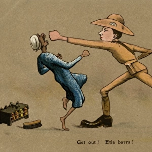 Australian soldier punching shoeshine boy