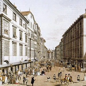 Austria. Vienna. Kohlmarkt Street. 1786. Engraving. Colored