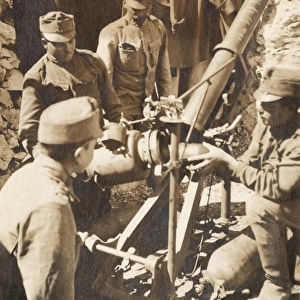 Austrian gunners loading 12cm trench mortar, WW1