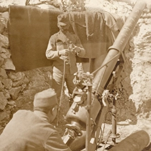 Austrian gunners operating 12cm trench mortar, WW1