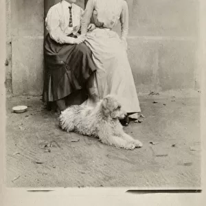 Austrian Mother and Daughter with their shaggy pet dog