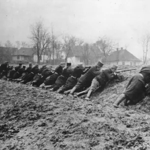 Austrian soldiers ready to fire, Galicia, WW1