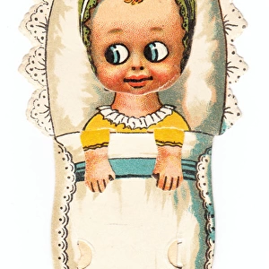 Baby in a cot on a greetings card