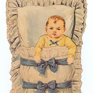 Baby in a cradle on a Victorian scrap