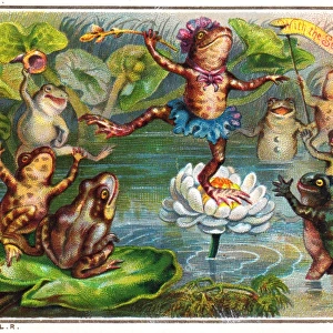 Ballet dancing frog on a Christmas card