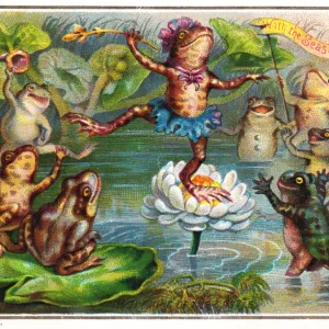 Ballet dancing frog on a Christmas card