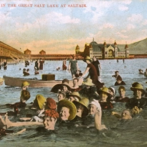Bathers in the Great Salt Lake at Saltair, Utah, USA