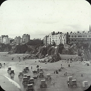 Bathing Machines on the beach at Tenby, Wales