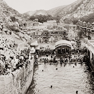 Bathing, swimming, India, circa 1890