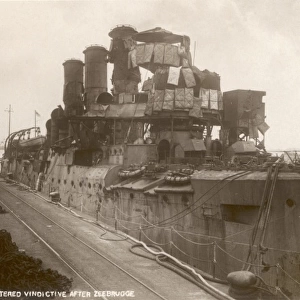 Battered cruiser HMS Vindictive after Zeebrugge Raid
