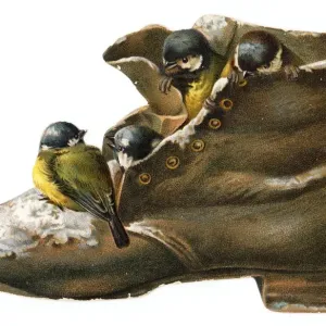 Battered old boot-shaped Christmas card Battered old boot-shaped Christmas card