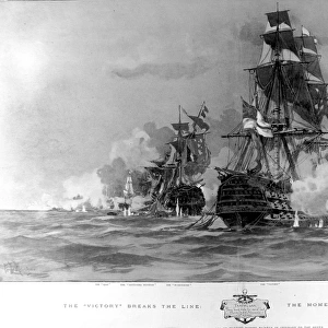 The Battle of Trafalgar, H. M. S. Victory breaks the line