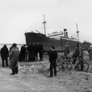 Beach scene with ship, South Shields