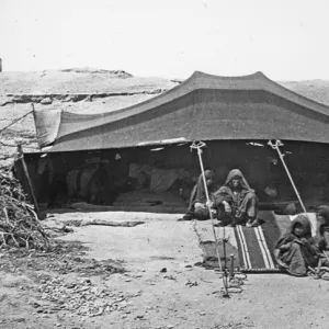 Bedouin tent with family