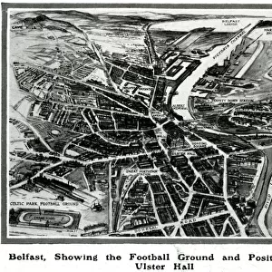 Belfast, 1912, showing the football ground & Ulster Hall