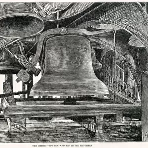 The bells inside Big Ben and the Clock Tower in Westminster Palace, London. Date: 1887