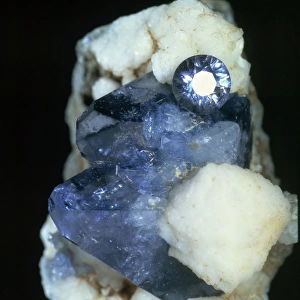 Benitoite crystal and cut stone