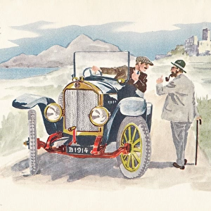 Benz car on a postcard