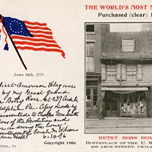 Betsy Ross Home - and note from her Great Grand-daughter