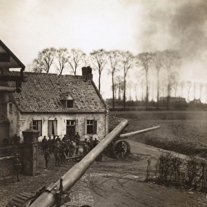 Big gun in Battle of the Lys, near Ypres, WW1