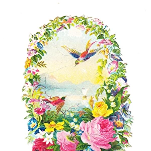 Birds and flowers on a Victorian scrap