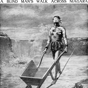 A blind man walks across Niagara