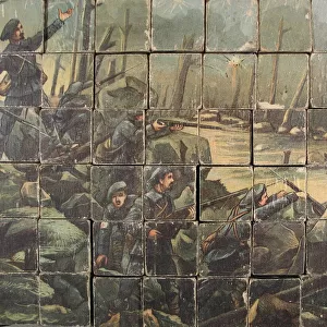 Block puzzle with French battle scene, WW1
