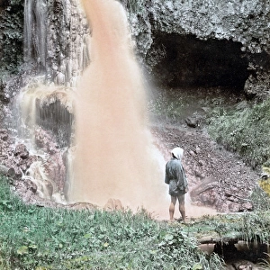 Blood cascade waterfall Mount Asama, Japan, circa 1880s