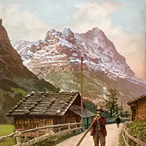 Blowing an Alpenhorn, Switzerland
