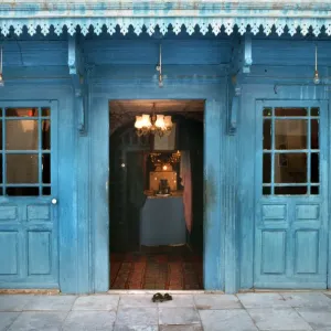 Blue wooden mosque in Sidi Bou Said, Tunisia Blue wooden mosque in Sidi Bou Said, Tunisia