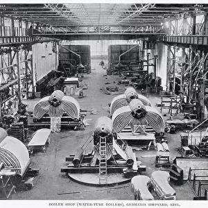 The Boiler shop (Water-tube boilers) at the Germania Shipyard, Kiel. Date: 1902
