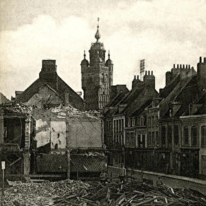 Bombing of Bergues - damage to Place Gambetta, WW1