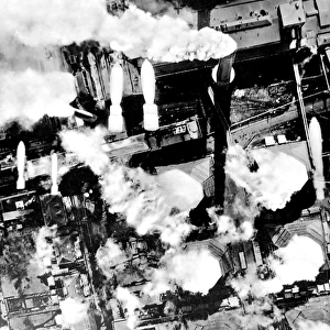 Bombs falling on Knapsack Power Station; Second World War, 1