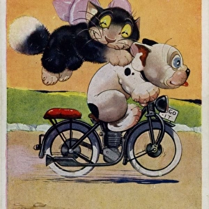 Bonzo and Ooloo on a motorcycle