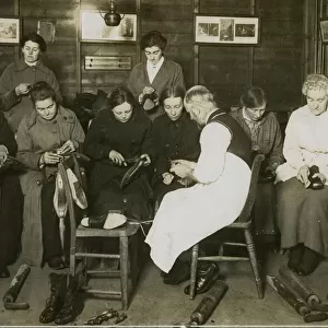 Boot mending at Scaynes Hill Womens Institute, WW1