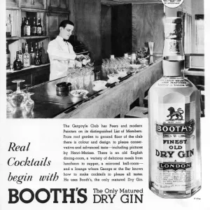 Booths Dry Gin advertisement at Gargoyle club