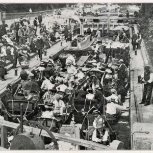Boulters Lock - on Ascot Sunday, packed with rowing boats in the lock on the River Boulters Lock - on Ascot Sunday, packed with rowing boats in the lock on the River