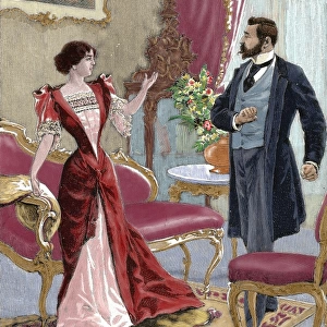Bourgeoisie. Gentleman with a lady in the living room