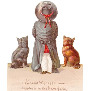 Boy with two dogs on a cutout New Year card