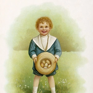 Boy in Garden with Eggs