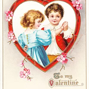 Boy and girl dancing on a Valentine postcard