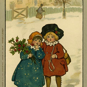Boy & girl in snowy scene