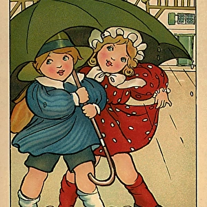 Boy & girl under an umbrella