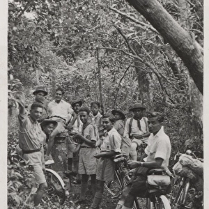 Boy scouts and rovers on a hike, Mauritius