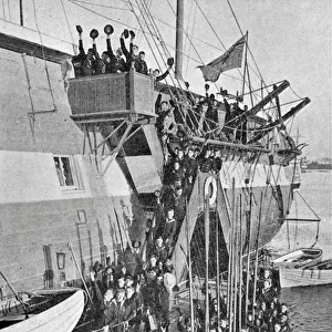 Boys Leaving the old Training Ship Arethusa at Greenhithe